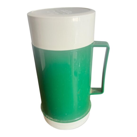 Vintage Thermos Green & White Plastic Insulated Drink Food Container 10oz Handle - Picture 2 of 10